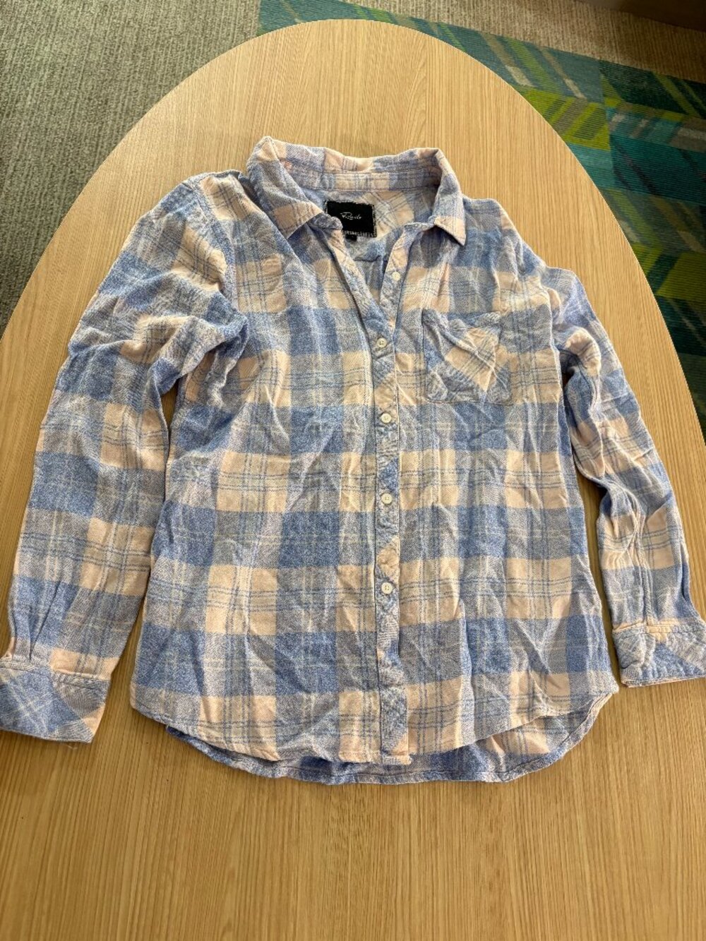 Rails Button Down Shirt Medium Light Blue and White Flannel Long Sleeve Rayon